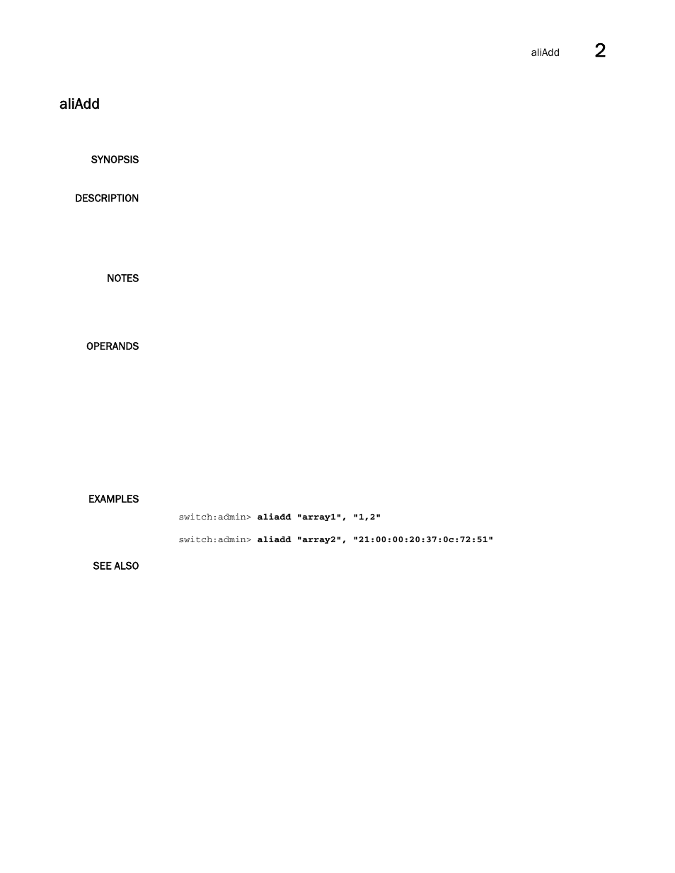 Aliadd | Brocade Fabric OS Command Reference (Supporting Fabric OS v7.3.0) User Manual | Page 79 / 1274