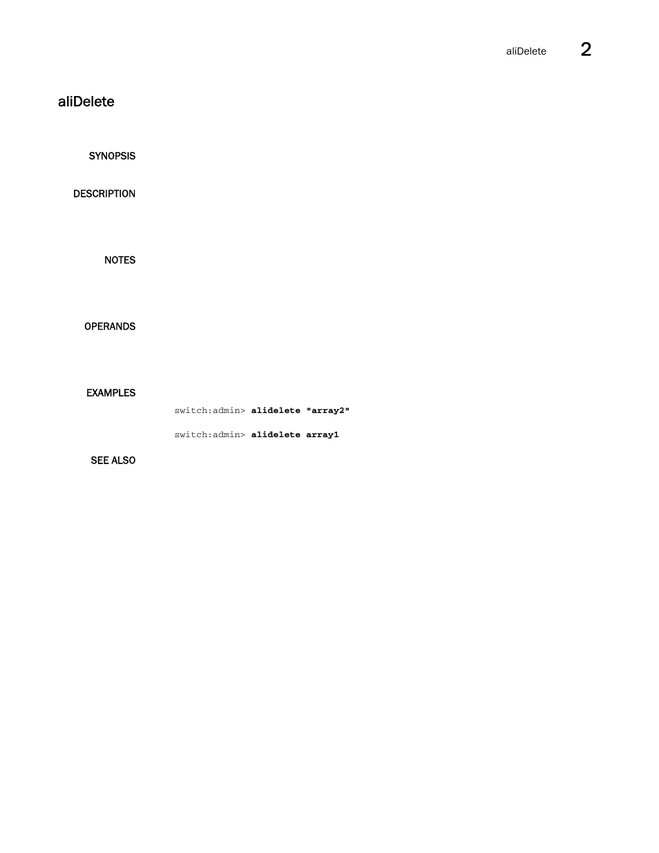 Alidelete | Brocade Fabric OS Command Reference (Supporting Fabric OS v7.3.0) User Manual | Page 81 / 1274