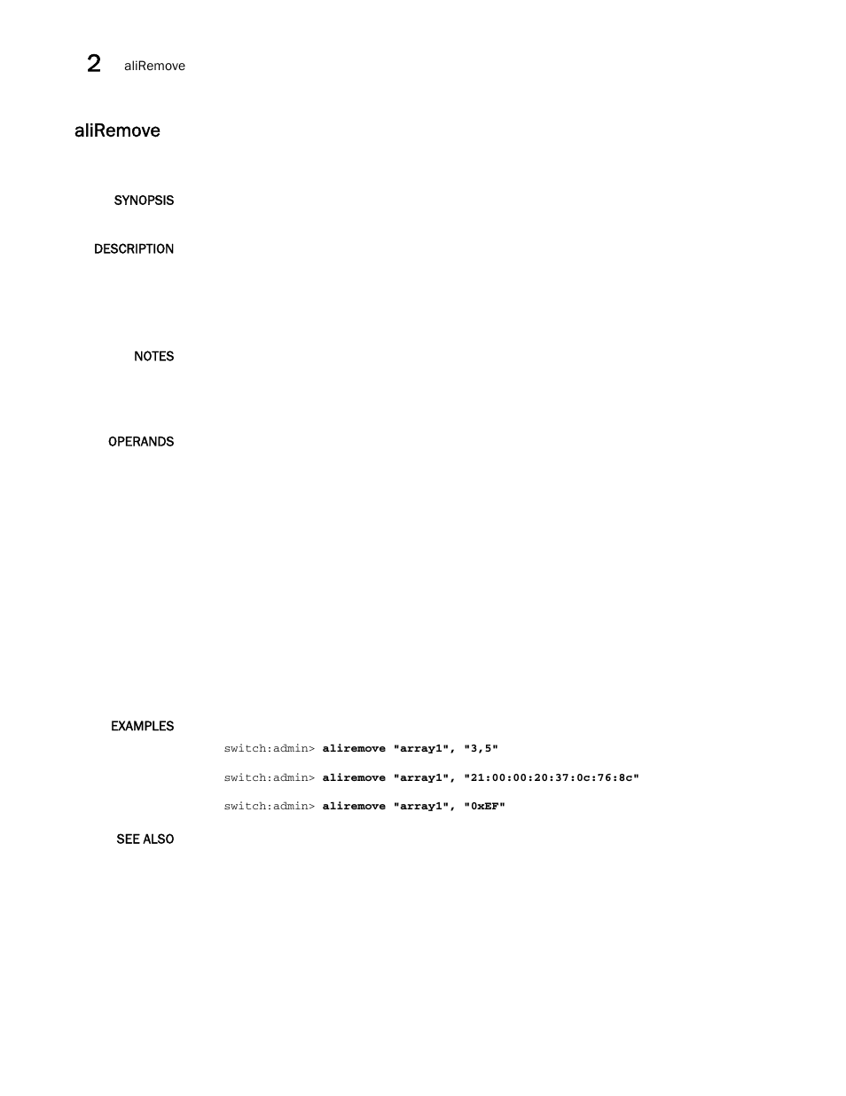 Aliremove | Brocade Fabric OS Command Reference (Supporting Fabric OS v7.3.0) User Manual | Page 82 / 1274