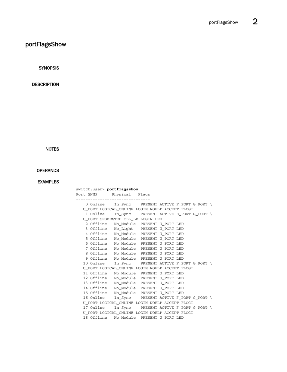 Portflagsshow | Brocade Fabric OS Command Reference (Supporting Fabric OS v7.3.0) User Manual | Page 869 / 1274