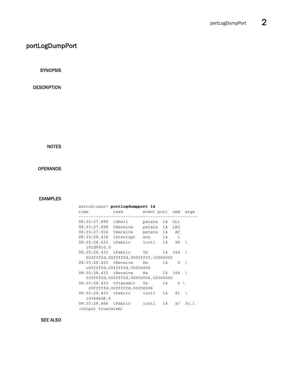 Portlogdumpport | Brocade Fabric OS Command Reference (Supporting Fabric OS v7.3.0) User Manual | Page 877 / 1274