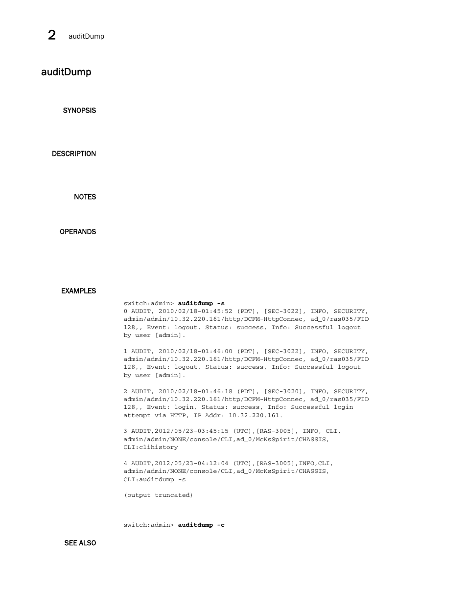 Auditdump | Brocade Fabric OS Command Reference (Supporting Fabric OS v7.3.0) User Manual | Page 90 / 1274