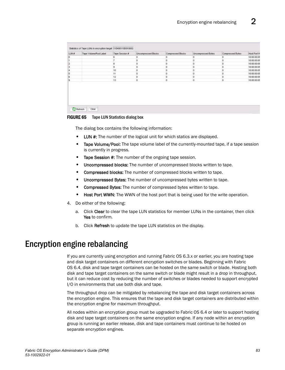 Encryption engine rebalancing, Figure 65, The statistics f | Brocade Fabric OS Encryption Administrator’s Guide Supporting RSA Data Protection Manager (DPM) Environments (Supporting Fabric OS v7.2.0) User Manual | Page 103 / 332