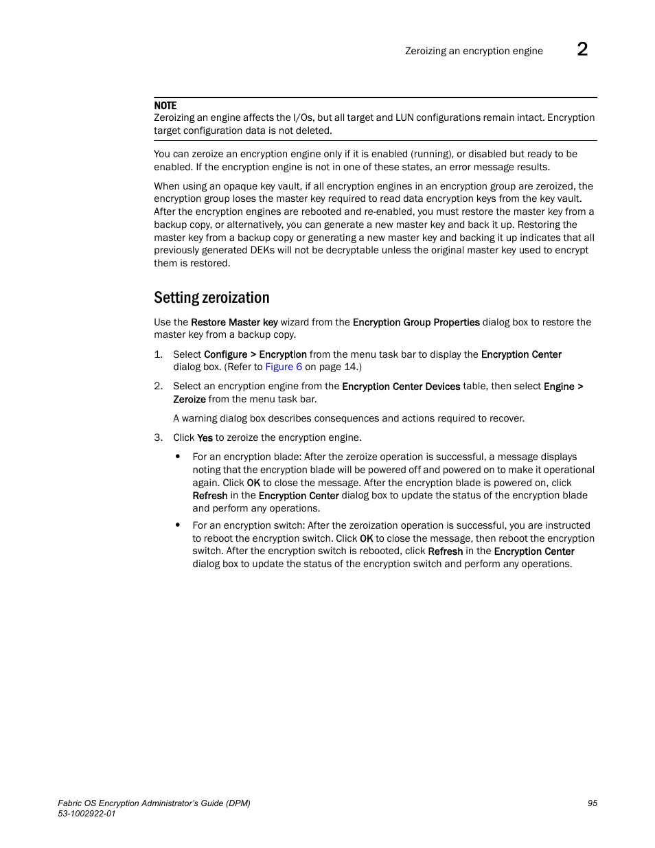 Setting zeroization | Brocade Fabric OS Encryption Administrator’s Guide Supporting RSA Data Protection Manager (DPM) Environments (Supporting Fabric OS v7.2.0) User Manual | Page 115 / 332