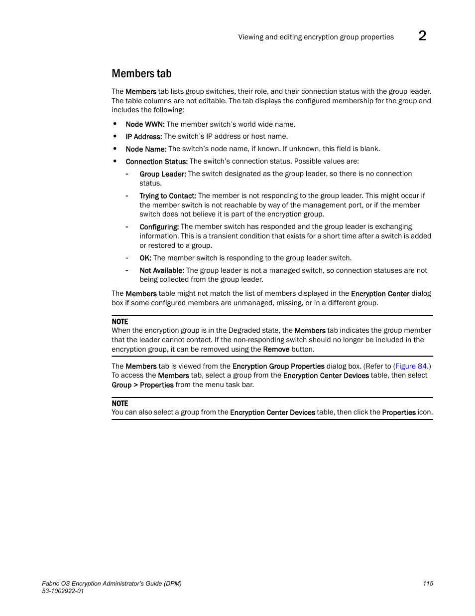 Members tab | Brocade Fabric OS Encryption Administrator’s Guide Supporting RSA Data Protection Manager (DPM) Environments (Supporting Fabric OS v7.2.0) User Manual | Page 135 / 332