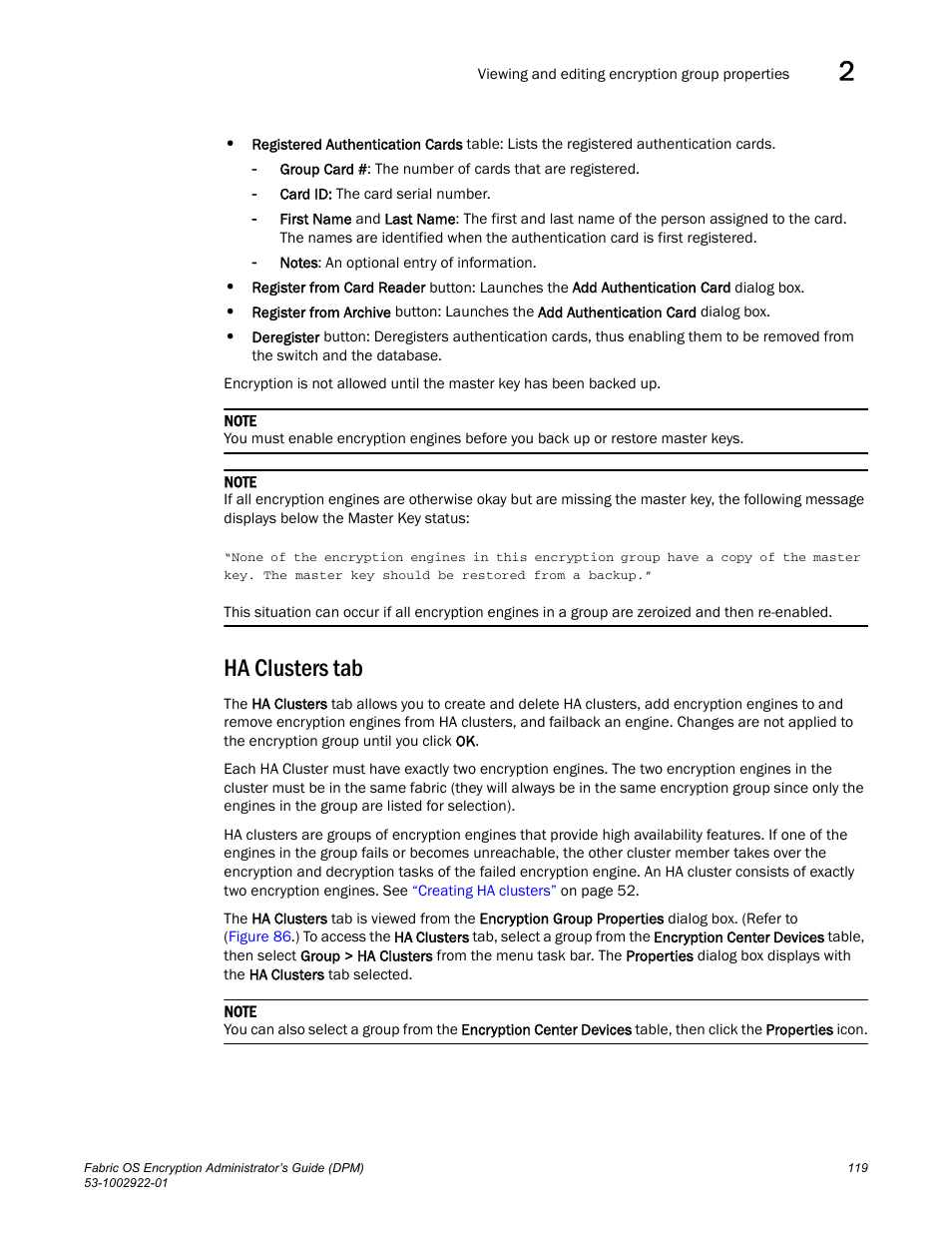 Ha clusters tab | Brocade Fabric OS Encryption Administrator’s Guide Supporting RSA Data Protection Manager (DPM) Environments (Supporting Fabric OS v7.2.0) User Manual | Page 139 / 332