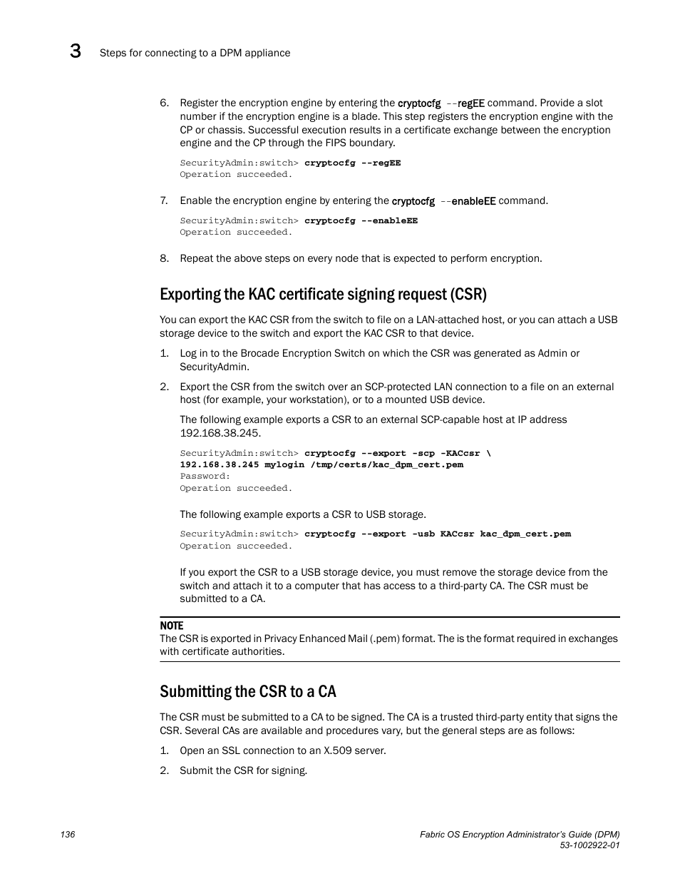Submitting the csr to a ca | Brocade Fabric OS Encryption Administrator’s Guide Supporting RSA Data Protection Manager (DPM) Environments (Supporting Fabric OS v7.2.0) User Manual | Page 156 / 332