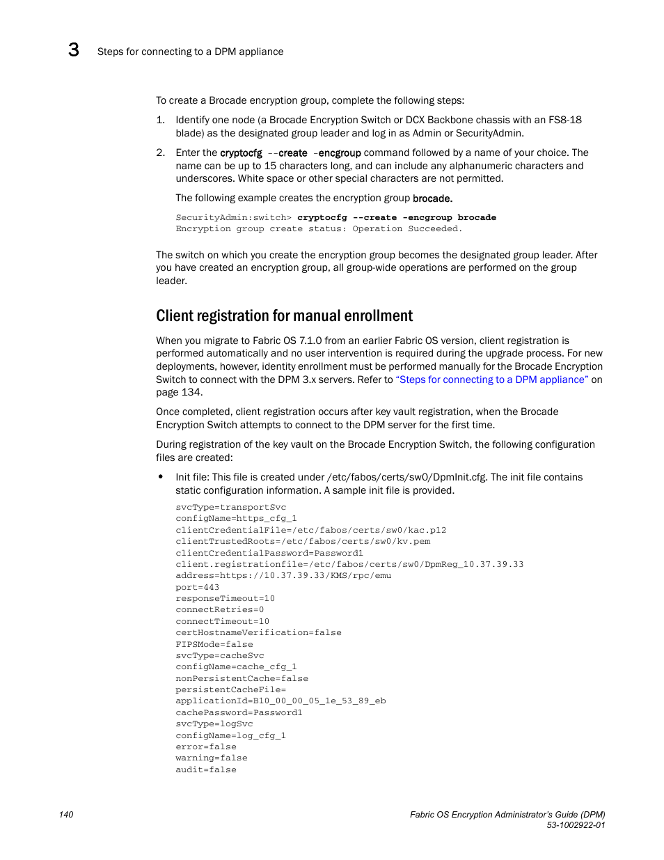 Client registration for manual enrollment | Brocade Fabric OS Encryption Administrator’s Guide Supporting RSA Data Protection Manager (DPM) Environments (Supporting Fabric OS v7.2.0) User Manual | Page 160 / 332