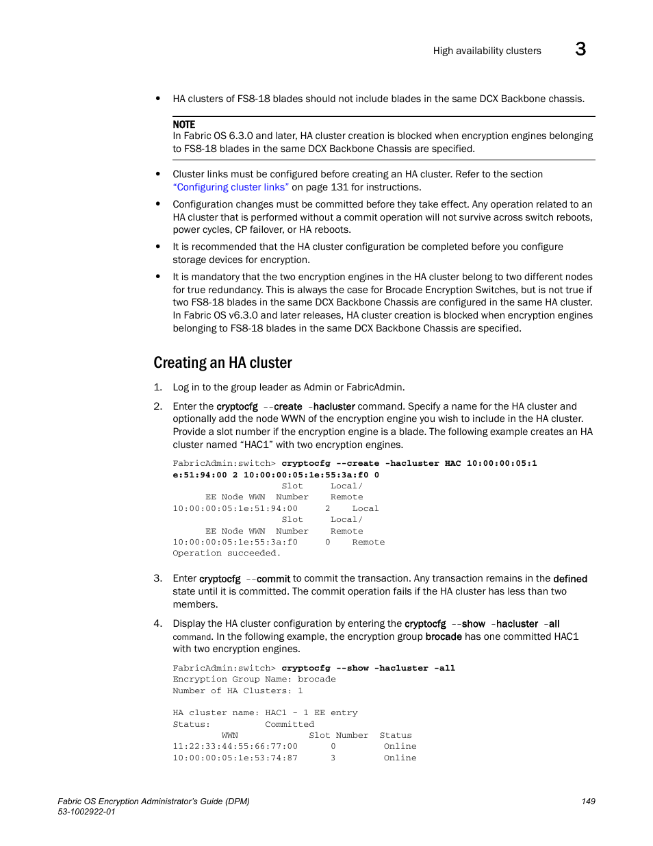 Creating an ha cluster | Brocade Fabric OS Encryption Administrator’s Guide Supporting RSA Data Protection Manager (DPM) Environments (Supporting Fabric OS v7.2.0) User Manual | Page 169 / 332