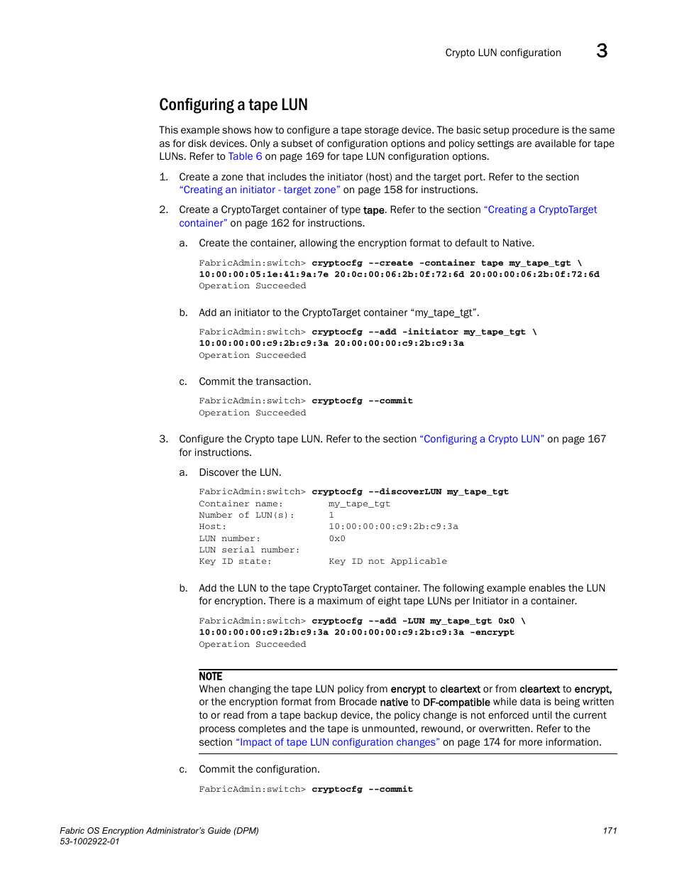 Configuring a tape lun | Brocade Fabric OS Encryption Administrator’s Guide Supporting RSA Data Protection Manager (DPM) Environments (Supporting Fabric OS v7.2.0) User Manual | Page 191 / 332