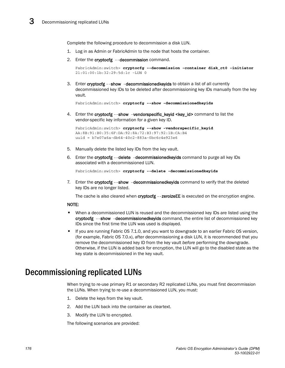 Decommissioning replicated luns | Brocade Fabric OS Encryption Administrator’s Guide Supporting RSA Data Protection Manager (DPM) Environments (Supporting Fabric OS v7.2.0) User Manual | Page 196 / 332