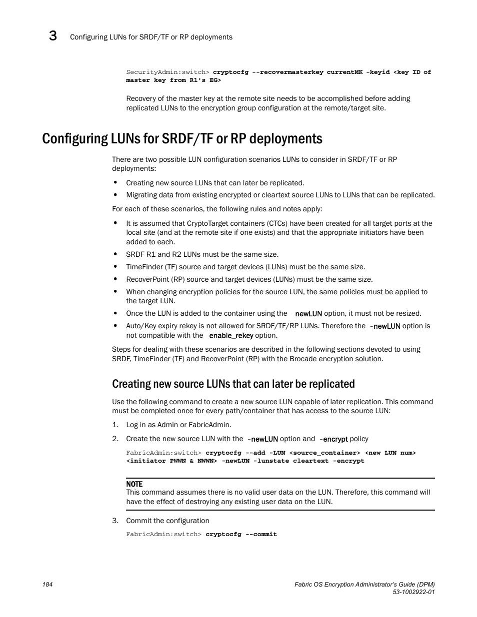 Configuring luns for srdf/tf or rp deployments | Brocade Fabric OS Encryption Administrator’s Guide Supporting RSA Data Protection Manager (DPM) Environments (Supporting Fabric OS v7.2.0) User Manual | Page 204 / 332