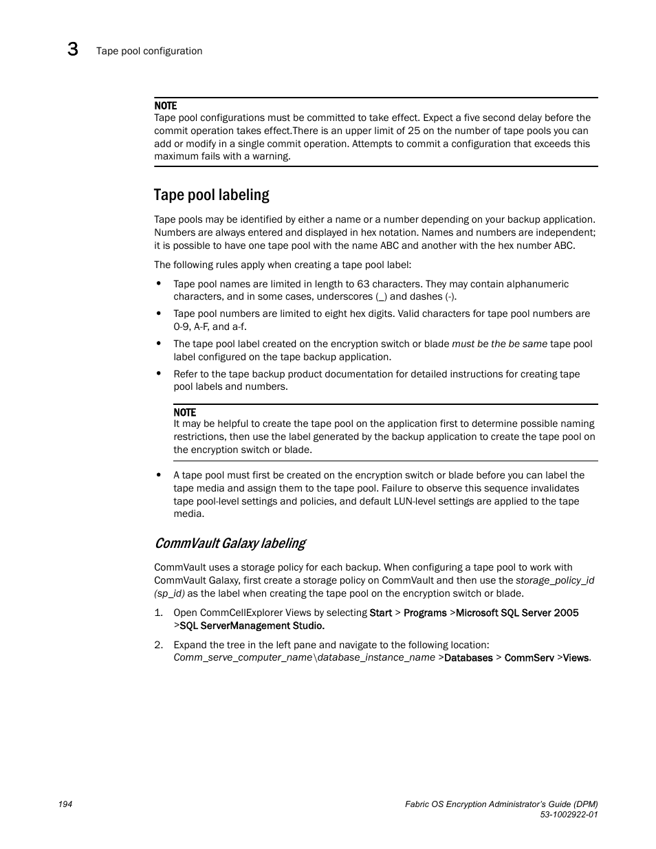 Tape pool labeling, Commvault galaxy labeling | Brocade Fabric OS Encryption Administrator’s Guide Supporting RSA Data Protection Manager (DPM) Environments (Supporting Fabric OS v7.2.0) User Manual | Page 214 / 332