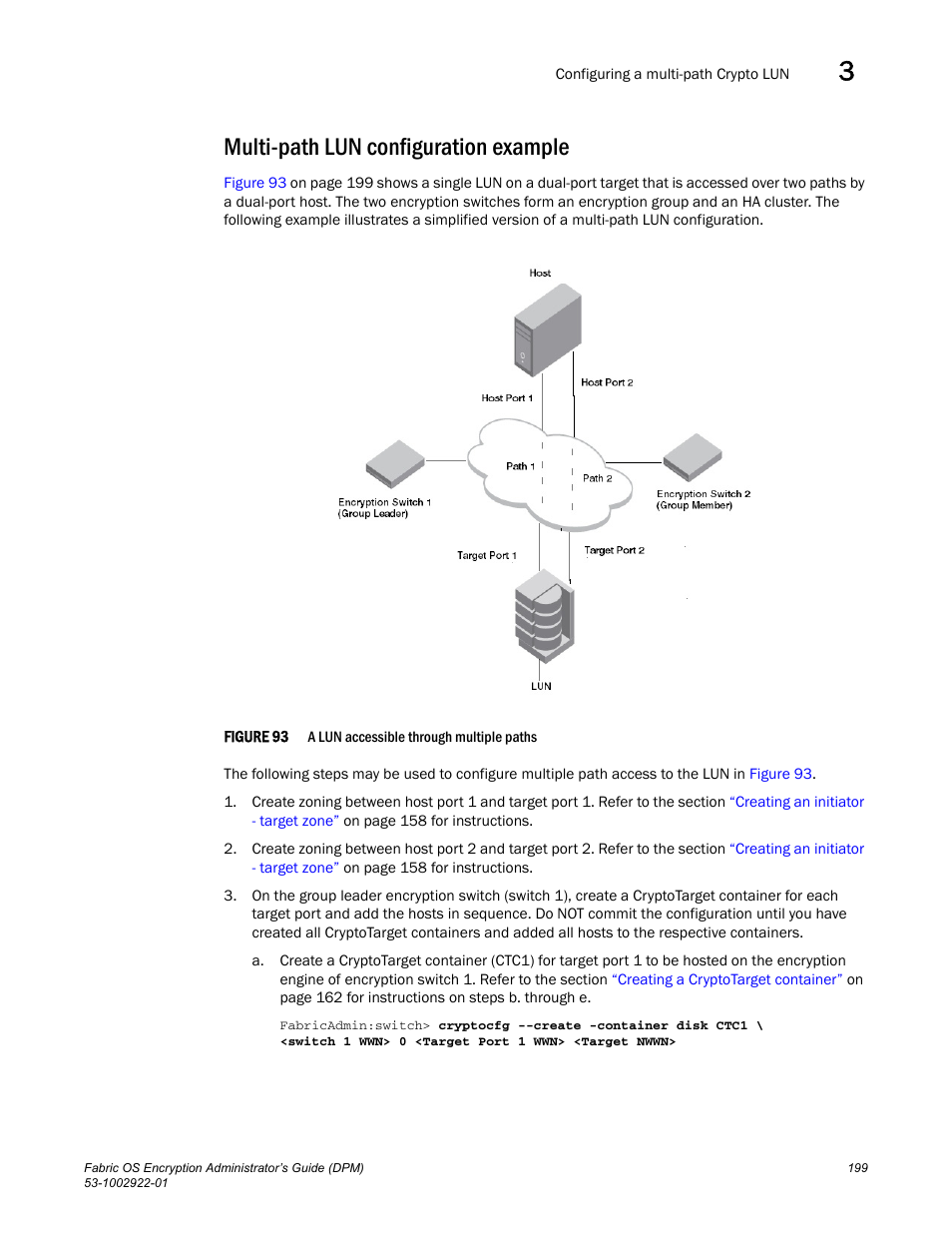 Multi-path lun configuration example | Brocade Fabric OS Encryption Administrator’s Guide Supporting RSA Data Protection Manager (DPM) Environments (Supporting Fabric OS v7.2.0) User Manual | Page 219 / 332