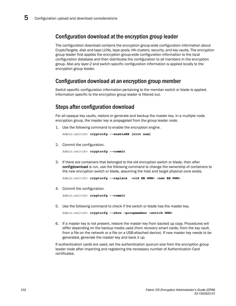 Steps after configuration download | Brocade Fabric OS Encryption Administrator’s Guide Supporting RSA Data Protection Manager (DPM) Environments (Supporting Fabric OS v7.2.0) User Manual | Page 252 / 332
