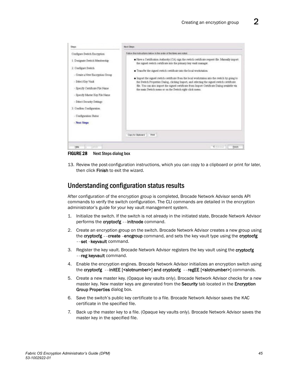 Understanding configuration status results | Brocade Fabric OS Encryption Administrator’s Guide Supporting RSA Data Protection Manager (DPM) Environments (Supporting Fabric OS v7.2.0) User Manual | Page 65 / 332
