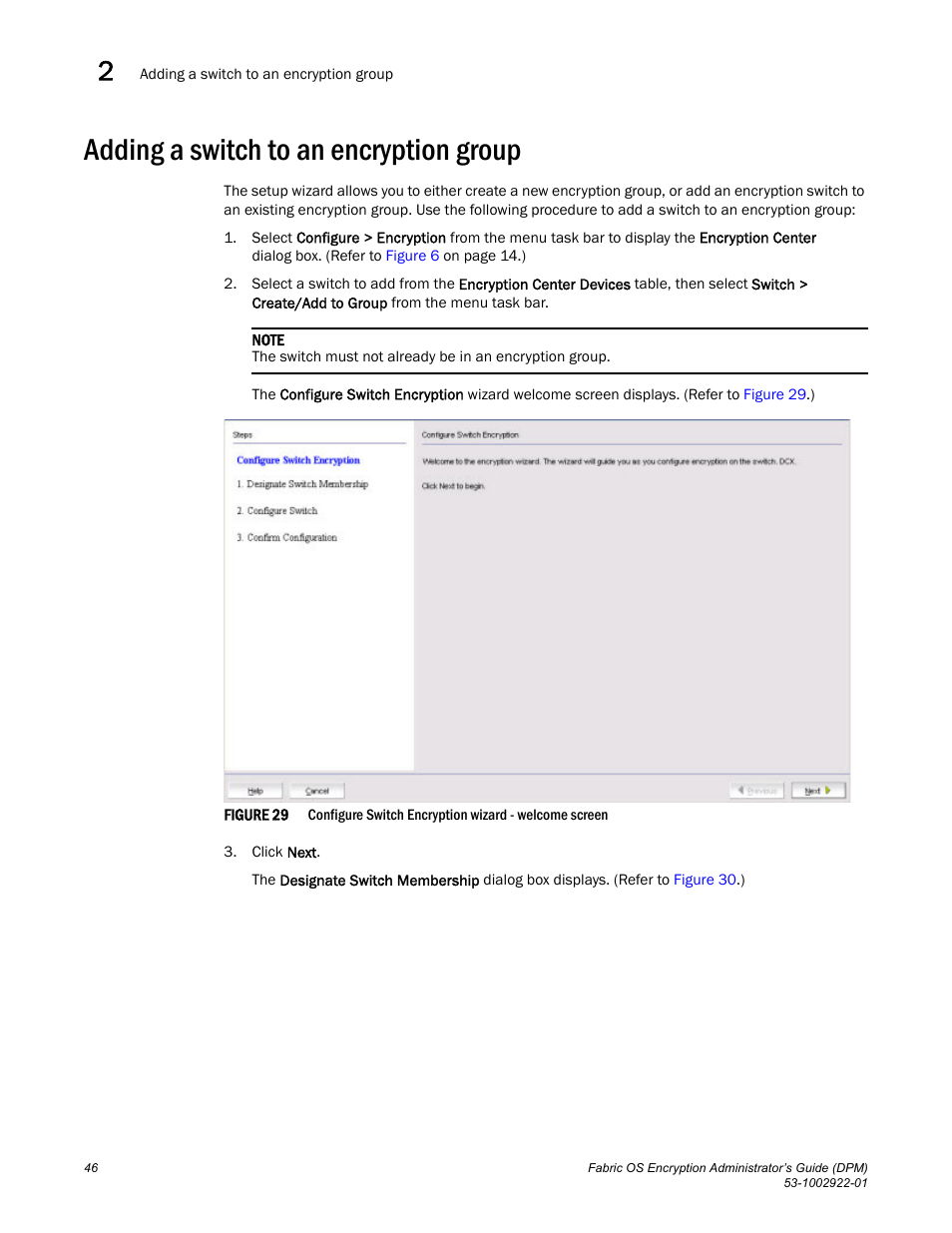 Adding a switch to an encryption group | Brocade Fabric OS Encryption Administrator’s Guide Supporting RSA Data Protection Manager (DPM) Environments (Supporting Fabric OS v7.2.0) User Manual | Page 66 / 332