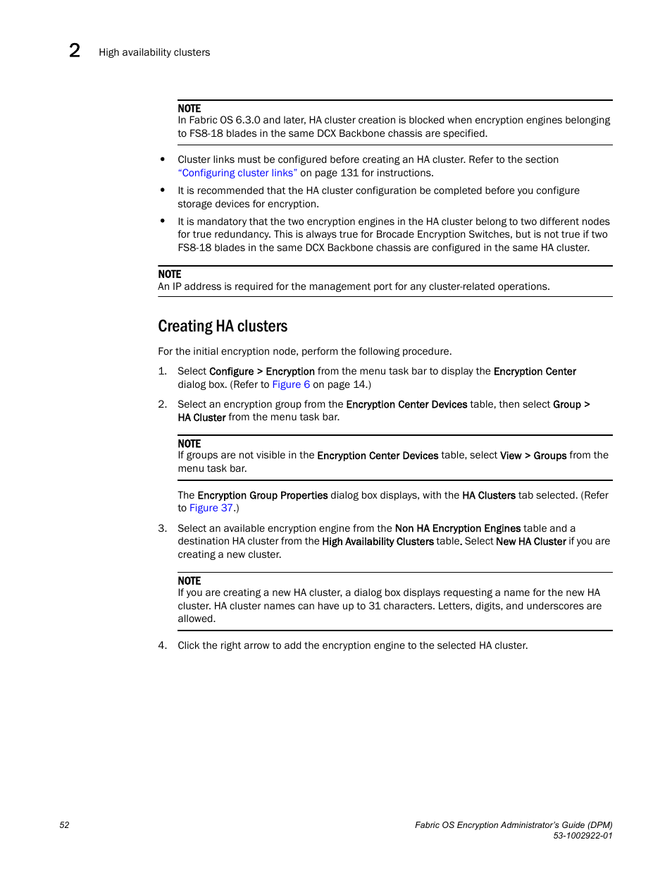 Creating ha clusters | Brocade Fabric OS Encryption Administrator’s Guide Supporting RSA Data Protection Manager (DPM) Environments (Supporting Fabric OS v7.2.0) User Manual | Page 72 / 332