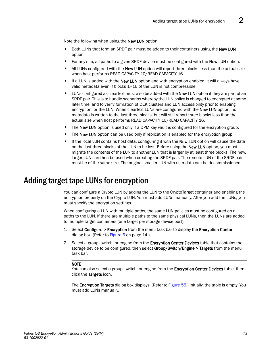Adding target tape luns for encryption | Brocade Fabric OS Encryption Administrator’s Guide Supporting RSA Data Protection Manager (DPM) Environments (Supporting Fabric OS v7.2.0) User Manual | Page 93 / 332