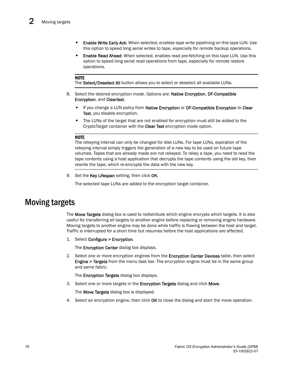 Moving targets | Brocade Fabric OS Encryption Administrator’s Guide Supporting RSA Data Protection Manager (DPM) Environments (Supporting Fabric OS v7.2.0) User Manual | Page 96 / 332