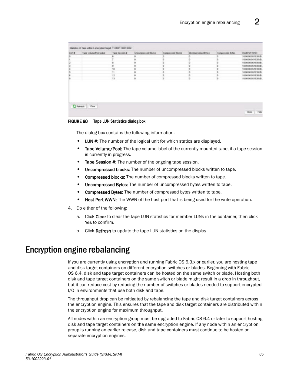 Encryption engine rebalancing, Figure 60, The statistics f | Brocade Fabric OS Encryption Administrator’s Guide Supporting HP Secure Key Manager (SKM) and HP Enterprise Secure Key Manager (ESKM) Environments (Supporting Fabric OS v7.2.0) User Manual | Page 105 / 324