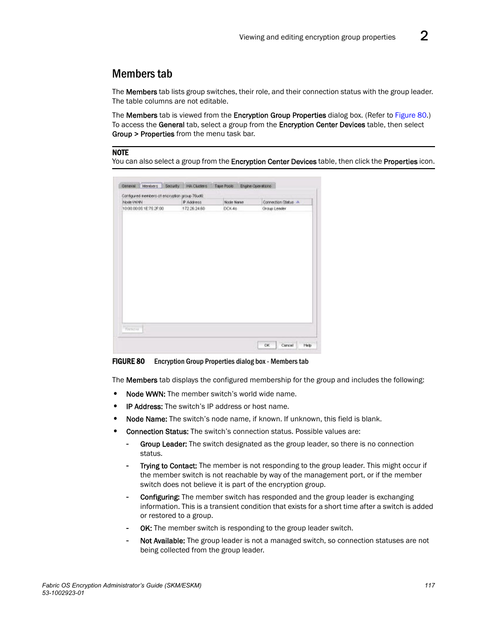 Members tab | Brocade Fabric OS Encryption Administrator’s Guide Supporting HP Secure Key Manager (SKM) and HP Enterprise Secure Key Manager (ESKM) Environments (Supporting Fabric OS v7.2.0) User Manual | Page 137 / 324