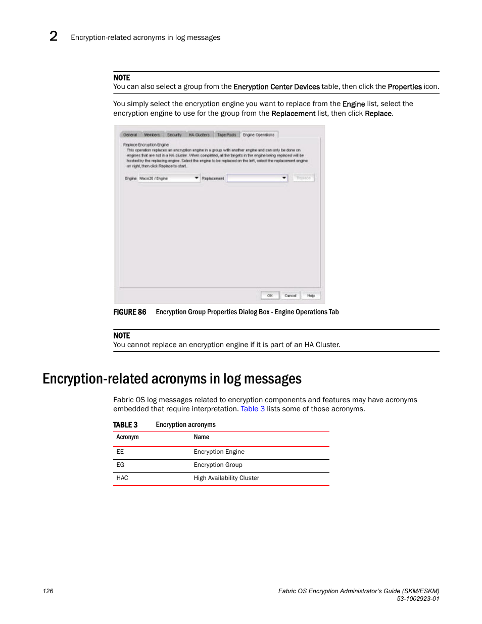 Encryption-related acronyms in log messages | Brocade Fabric OS Encryption Administrator’s Guide Supporting HP Secure Key Manager (SKM) and HP Enterprise Secure Key Manager (ESKM) Environments (Supporting Fabric OS v7.2.0) User Manual | Page 146 / 324