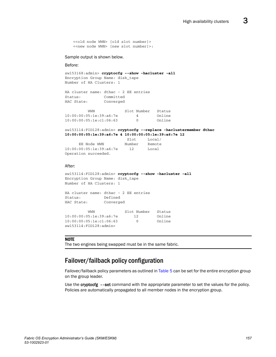 Failover/failback policy configuration | Brocade Fabric OS Encryption Administrator’s Guide Supporting HP Secure Key Manager (SKM) and HP Enterprise Secure Key Manager (ESKM) Environments (Supporting Fabric OS v7.2.0) User Manual | Page 177 / 324