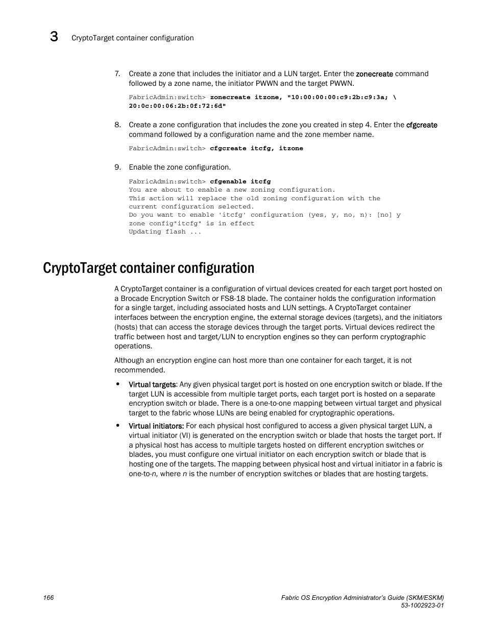 Cryptotarget container configuration | Brocade Fabric OS Encryption Administrator’s Guide Supporting HP Secure Key Manager (SKM) and HP Enterprise Secure Key Manager (ESKM) Environments (Supporting Fabric OS v7.2.0) User Manual | Page 186 / 324