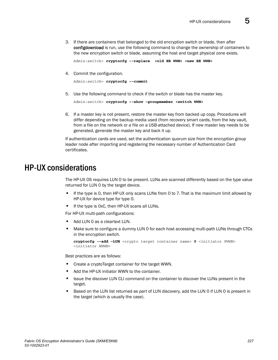 Hp-ux considerations | Brocade Fabric OS Encryption Administrator’s Guide Supporting HP Secure Key Manager (SKM) and HP Enterprise Secure Key Manager (ESKM) Environments (Supporting Fabric OS v7.2.0) User Manual | Page 247 / 324