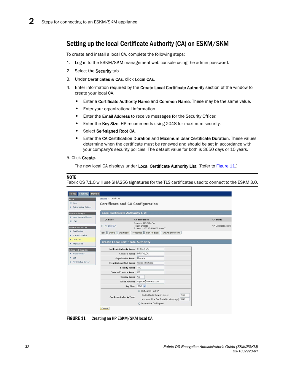 Setting up the local certificate authority (ca) on, Eskm/skm | Brocade Fabric OS Encryption Administrator’s Guide Supporting HP Secure Key Manager (SKM) and HP Enterprise Secure Key Manager (ESKM) Environments (Supporting Fabric OS v7.2.0) User Manual | Page 52 / 324