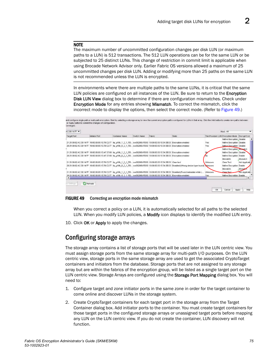 Configuring storage arrays | Brocade Fabric OS Encryption Administrator’s Guide Supporting HP Secure Key Manager (SKM) and HP Enterprise Secure Key Manager (ESKM) Environments (Supporting Fabric OS v7.2.0) User Manual | Page 95 / 324