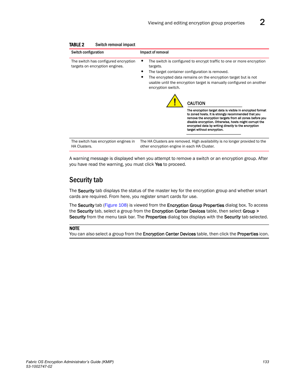 Security tab | Brocade Fabric OS Encryption Administrator’s Guide Supporting Key Management Interoperability Protocol (KMIP) Key-Compliant Environments (Supporting Fabric OS v7.1.0) User Manual | Page 151 / 322