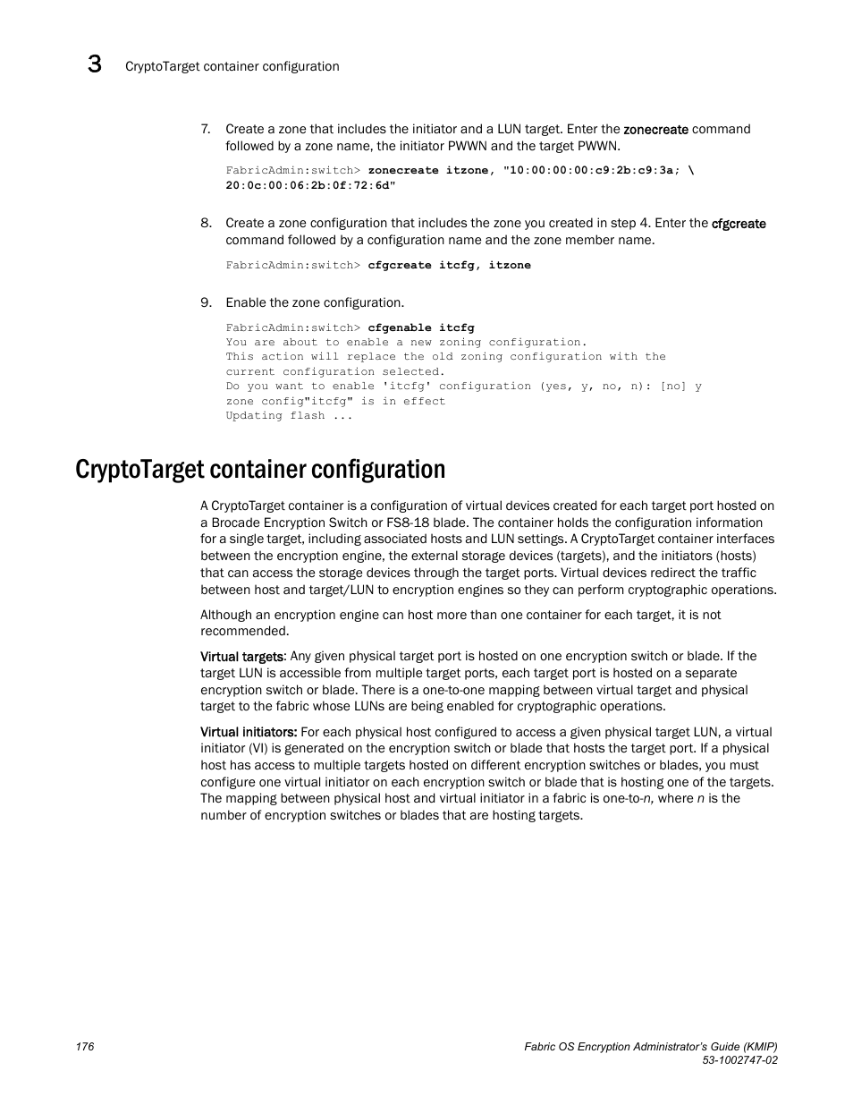 Cryptotarget container configuration | Brocade Fabric OS Encryption Administrator’s Guide Supporting Key Management Interoperability Protocol (KMIP) Key-Compliant Environments (Supporting Fabric OS v7.1.0) User Manual | Page 194 / 322