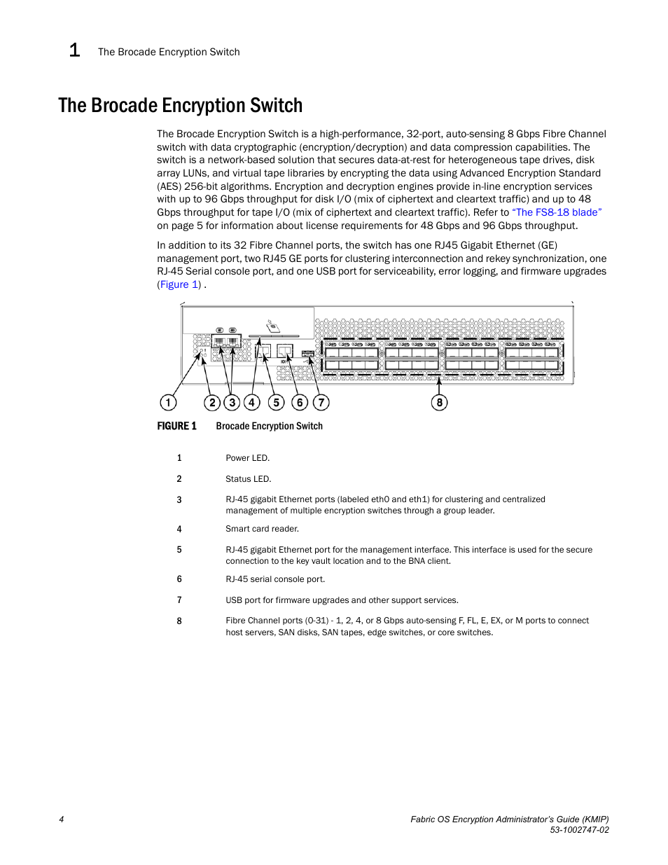The brocade encryption switch | Brocade Fabric OS Encryption Administrator’s Guide Supporting Key Management Interoperability Protocol (KMIP) Key-Compliant Environments (Supporting Fabric OS v7.1.0) User Manual | Page 22 / 322