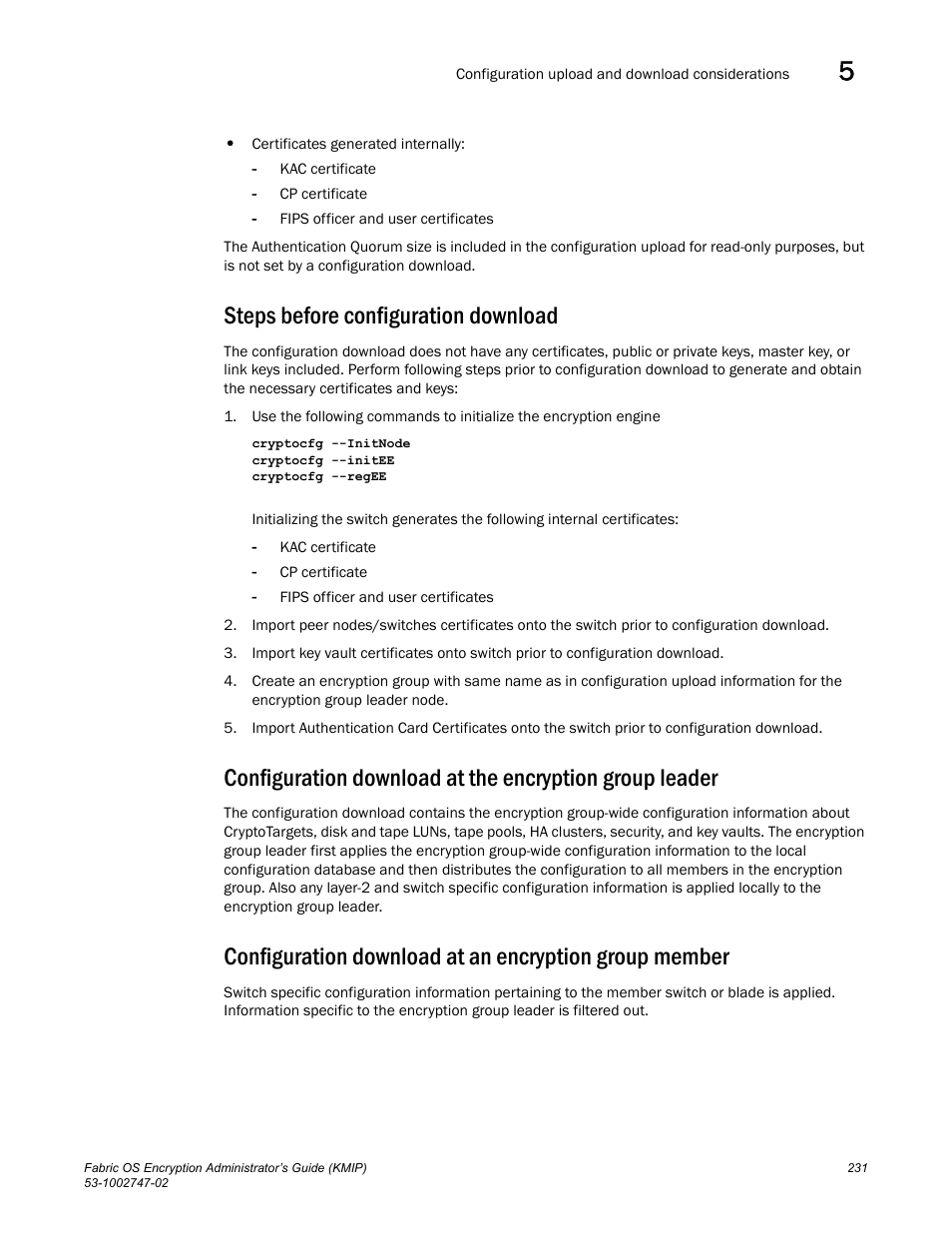 Steps before configuration download | Brocade Fabric OS Encryption Administrator’s Guide Supporting Key Management Interoperability Protocol (KMIP) Key-Compliant Environments (Supporting Fabric OS v7.1.0) User Manual | Page 249 / 322
