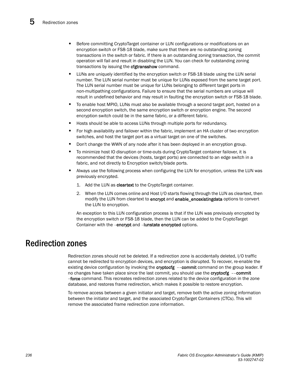 Redirection zones | Brocade Fabric OS Encryption Administrator’s Guide Supporting Key Management Interoperability Protocol (KMIP) Key-Compliant Environments (Supporting Fabric OS v7.1.0) User Manual | Page 254 / 322