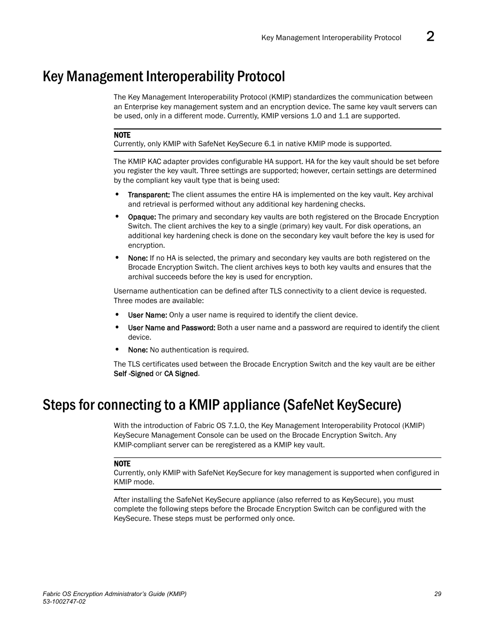 Key management interoperability protocol | Brocade Fabric OS Encryption Administrator’s Guide Supporting Key Management Interoperability Protocol (KMIP) Key-Compliant Environments (Supporting Fabric OS v7.1.0) User Manual | Page 47 / 322