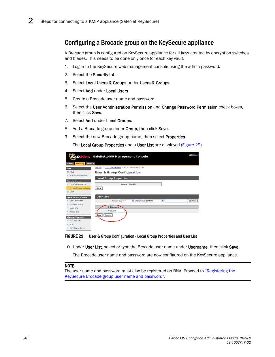 Configuring a brocade group on, The keysecure appliance | Brocade Fabric OS Encryption Administrator’s Guide Supporting Key Management Interoperability Protocol (KMIP) Key-Compliant Environments (Supporting Fabric OS v7.1.0) User Manual | Page 58 / 322