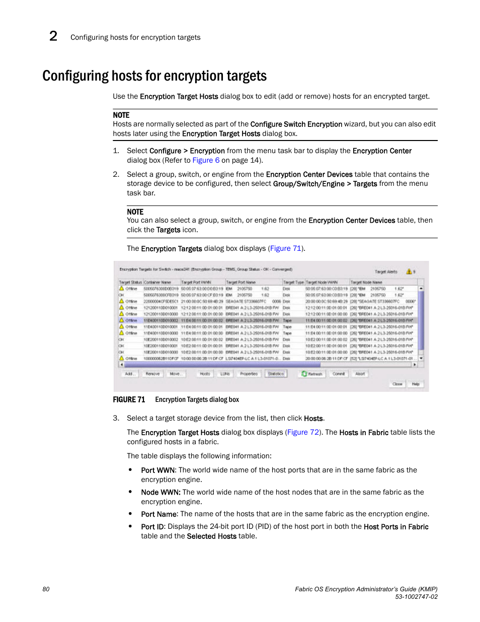 Configuring hosts for encryption targets | Brocade Fabric OS Encryption Administrator’s Guide Supporting Key Management Interoperability Protocol (KMIP) Key-Compliant Environments (Supporting Fabric OS v7.1.0) User Manual | Page 98 / 322