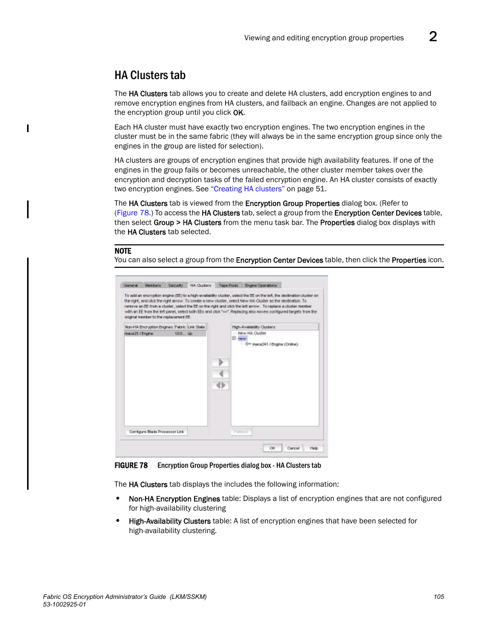 Ha clusters tab | Brocade Fabric OS Encryption Administrator’s Guide Supporting NetApp Lifetime Key Manager (LKM) and KeySecure Storage Secure Key Manager (SSKM) Environments (Supporting Fabric OS v7.2.0) User Manual | Page 123 / 300