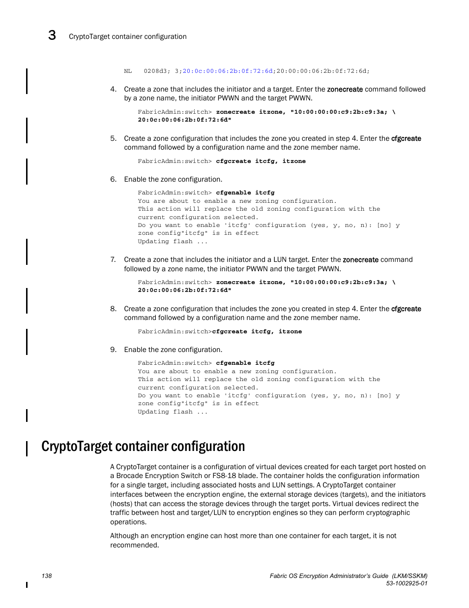 Cryptotarget container configuration | Brocade Fabric OS Encryption Administrator’s Guide Supporting NetApp Lifetime Key Manager (LKM) and KeySecure Storage Secure Key Manager (SSKM) Environments (Supporting Fabric OS v7.2.0) User Manual | Page 156 / 300