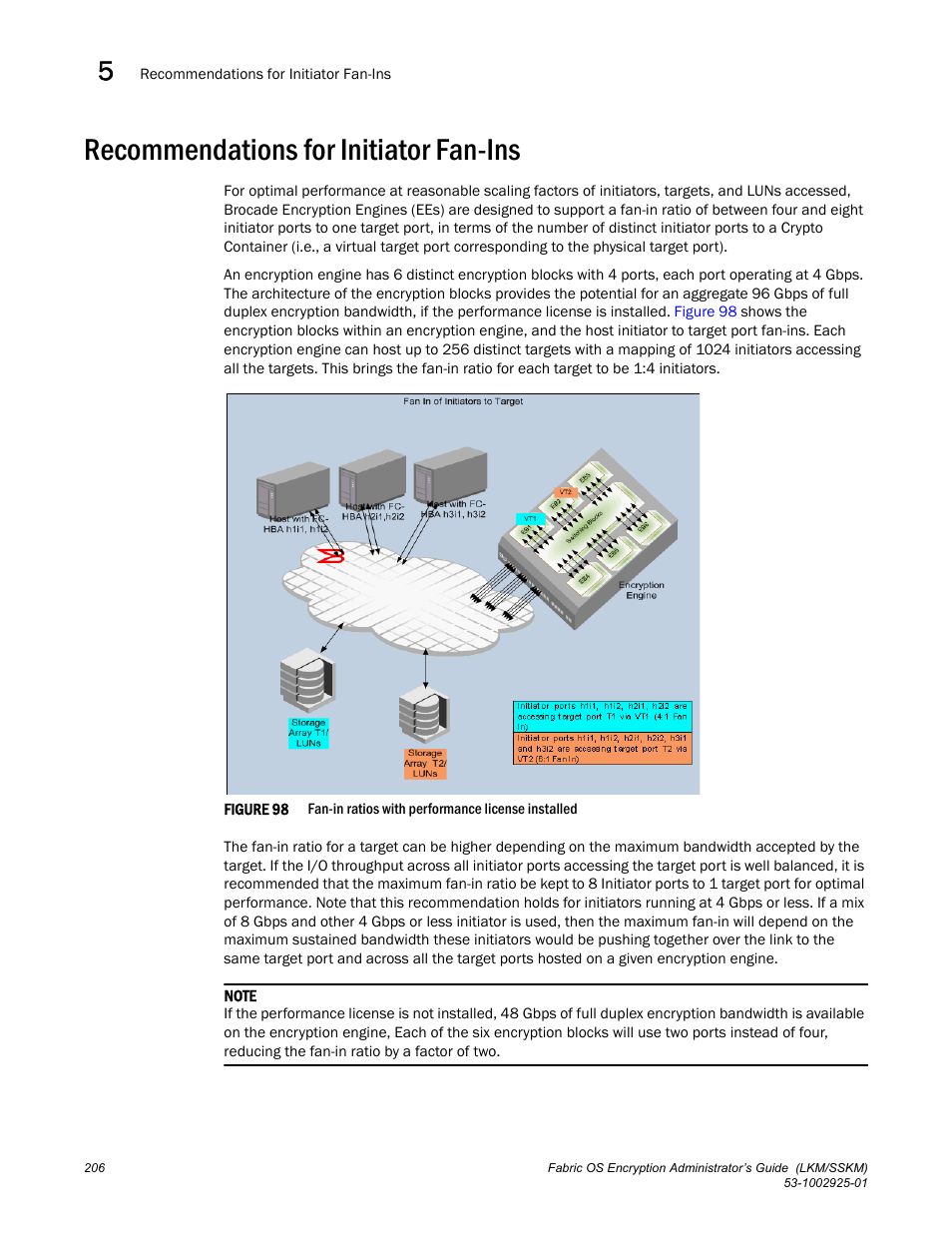 Recommendations for initiator fan-ins | Brocade Fabric OS Encryption Administrator’s Guide Supporting NetApp Lifetime Key Manager (LKM) and KeySecure Storage Secure Key Manager (SSKM) Environments (Supporting Fabric OS v7.2.0) User Manual | Page 224 / 300