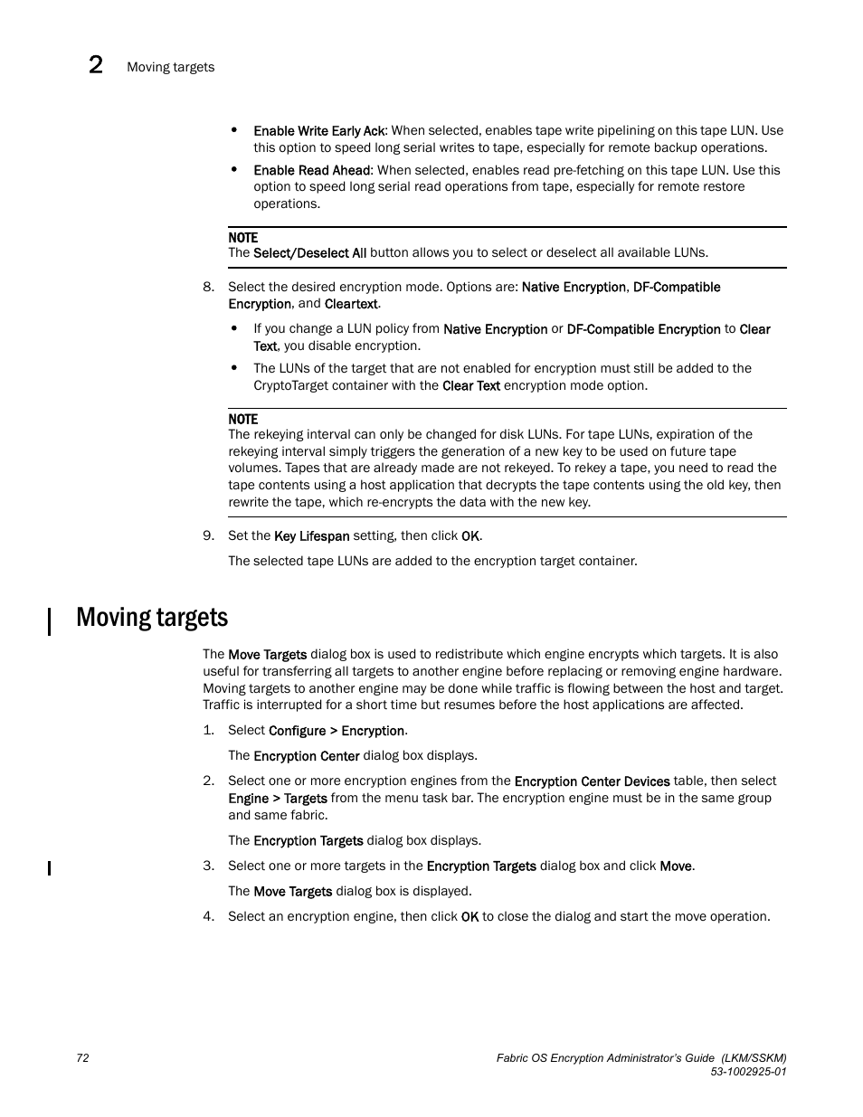 Moving targets | Brocade Fabric OS Encryption Administrator’s Guide Supporting NetApp Lifetime Key Manager (LKM) and KeySecure Storage Secure Key Manager (SSKM) Environments (Supporting Fabric OS v7.2.0) User Manual | Page 90 / 300