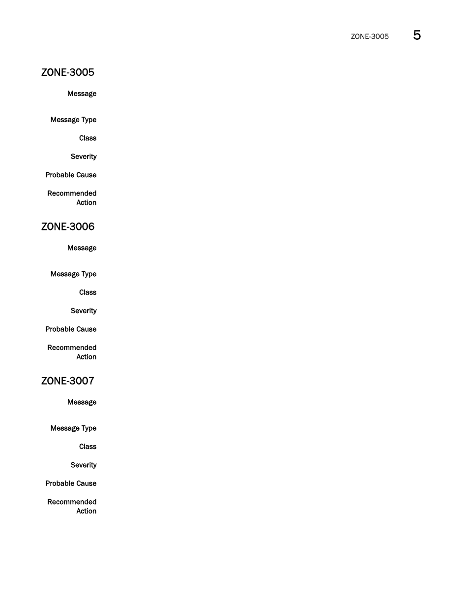 Zone-3005, Zone-3006, Zone-3007 | Brocade Fabric OS Message Reference (Supporting Fabric OS v7.3.0) User Manual | Page 1001 / 1008