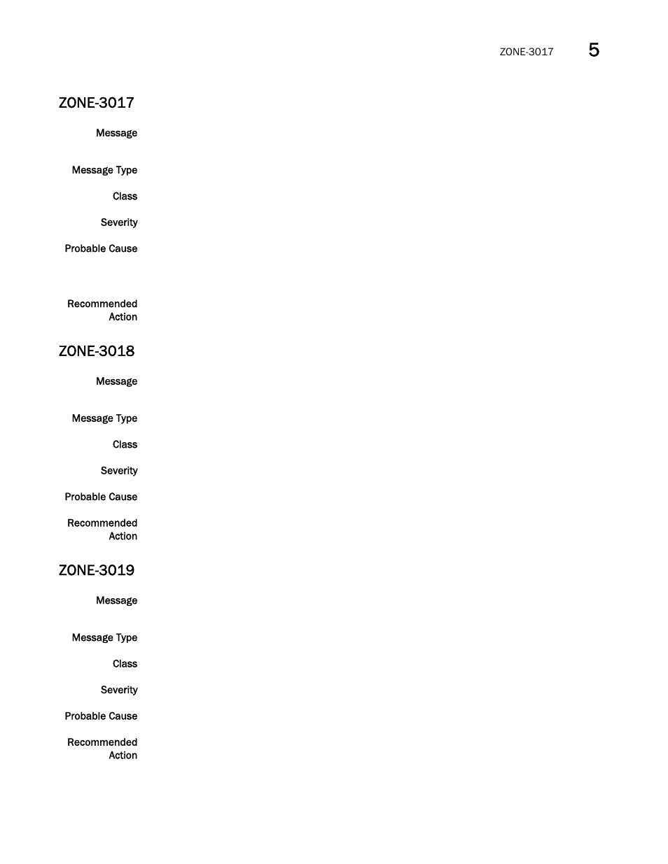 Zone-3017, Zone-3018, Zone-3019 | Brocade Fabric OS Message Reference (Supporting Fabric OS v7.3.0) User Manual | Page 1005 / 1008