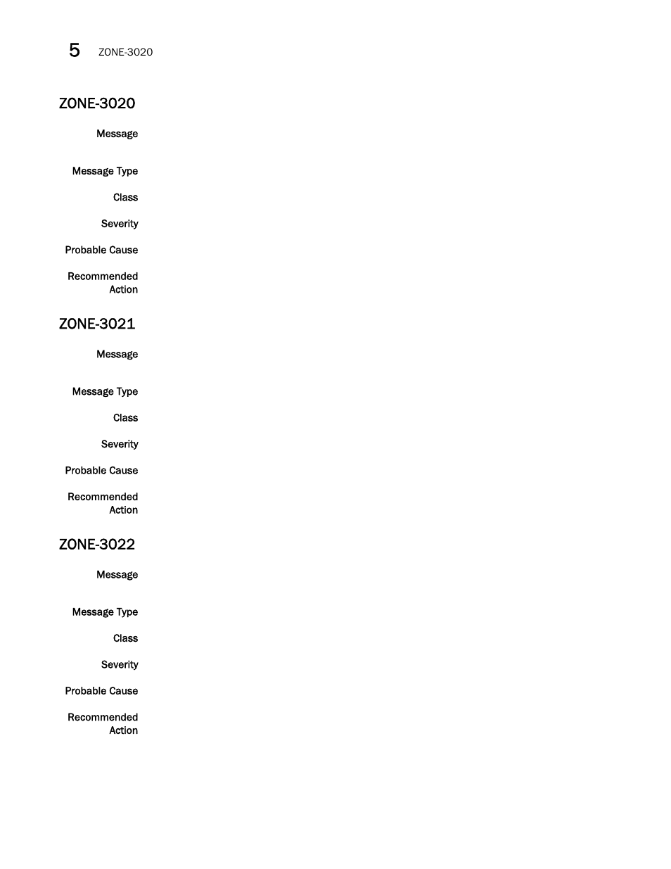 Zone-3020, Zone-3021, Zone-3022 | Brocade Fabric OS Message Reference (Supporting Fabric OS v7.3.0) User Manual | Page 1006 / 1008