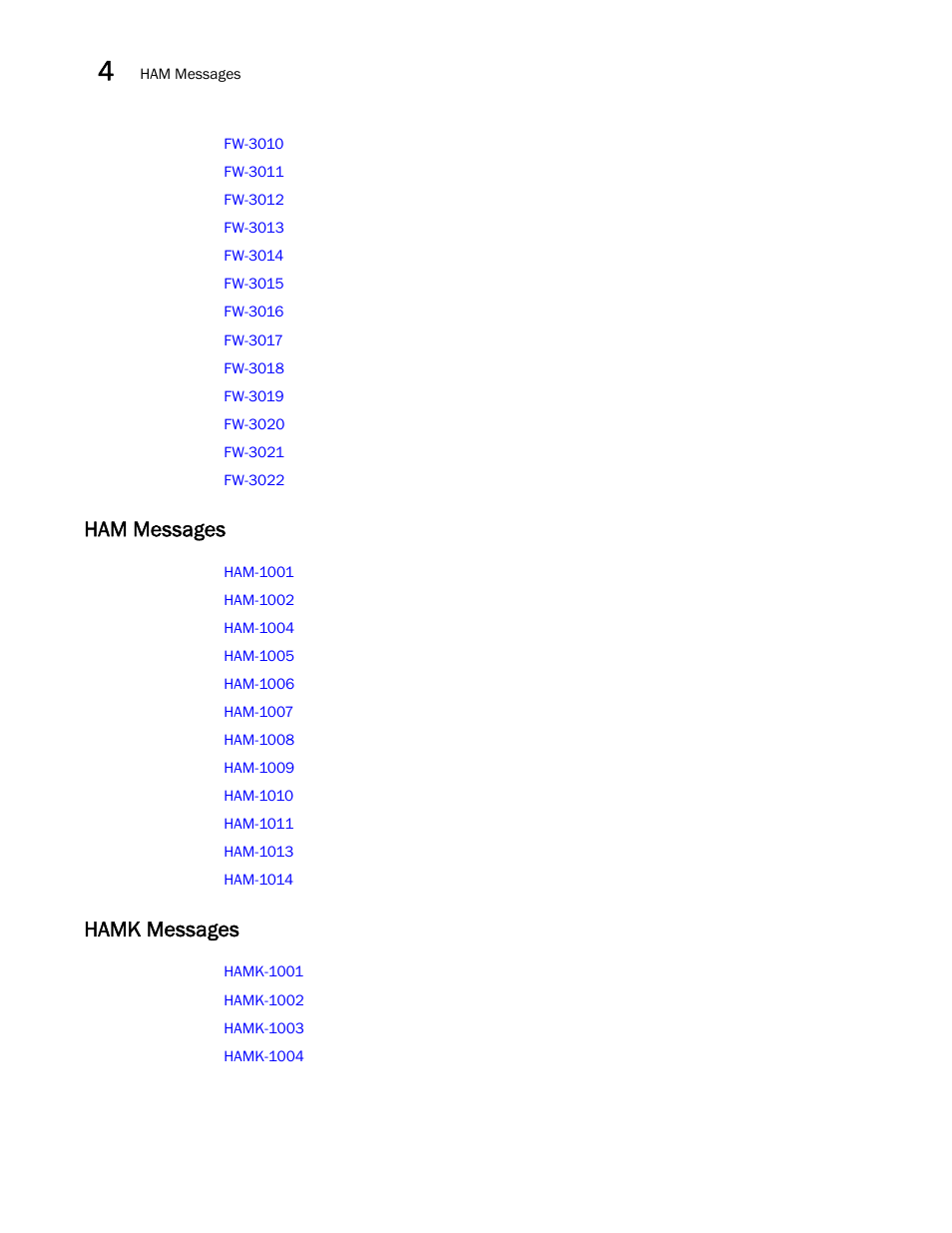 Ham messages, Hamk messages | Brocade Fabric OS Message Reference (Supporting Fabric OS v7.3.0) User Manual | Page 118 / 1008