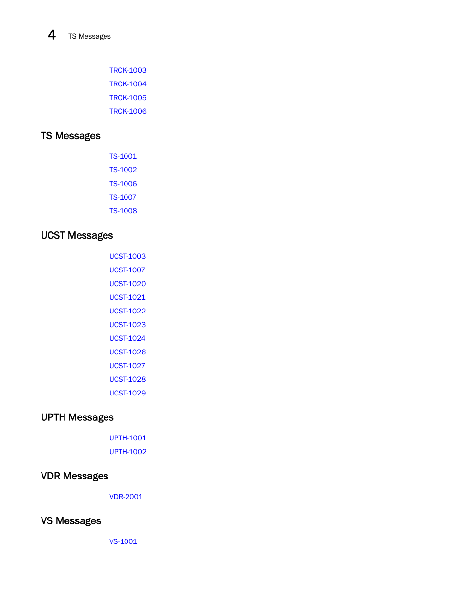 Ts messages, Ucst messages, Upth messages | Vdr messages, Vs messages | Brocade Fabric OS Message Reference (Supporting Fabric OS v7.3.0) User Manual | Page 148 / 1008