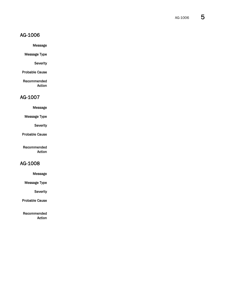 Ag-1006, Ag-1007, Ag-1008 | Brocade Fabric OS Message Reference (Supporting Fabric OS v7.3.0) User Manual | Page 155 / 1008